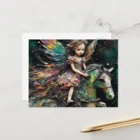 Fairy Riding Her Green Pony Postcard