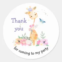 Giraffe Thank you for Coming to My Party Classic Round Sticker