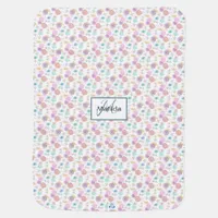 Celestial Moon Star Floral Teal Blue Peach Initial Baby Blanket