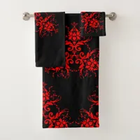 Romantic, Elegant Vintage Damask Red Goth Bath Towel Set