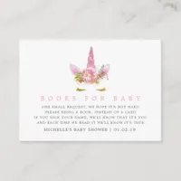 Pink & Gold Unicorn Girl Baby Shower Book Request Enclosure Card