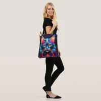 Cosmic Guardian Cat – Neon Galaxy Mandala Tote Bag