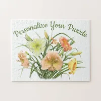 Daylily Floral Botanical Art Personalized Jigsaw Puzzle