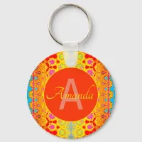 Cute Girly Boho Pattern Pink Orange Yellow Blue Keychain