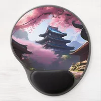 Anime Cherry Blossom & Pagoda View Landscape Gel Mouse Pad