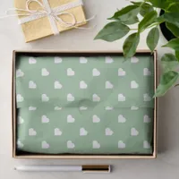 Cute White Hearts on Green Background Tissue Paper