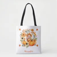 Cute Pumpkin Fairy in Autumn Wreath Tote Bag