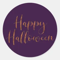 Stylish Happy Halloween Orange Glitter Typography Classic Round Sticker