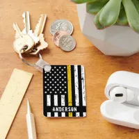 Thin Gold Line Flag Rustic Personalized Dispatcher Keychain