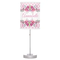 Pink Check and Roses Table Lamp