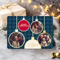 Christmas Plaids Family Photo Foil Blue Foil Holiday Card