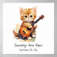 Nursery Art Poster Tabby Cat with Guitar