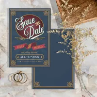 Retro Typography Save the Date Blue/Gold ID645 Invitation