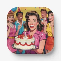 Fun Retro Pop Art Comic Mid-Century Birthday Paper Plates