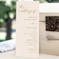 Soft Romantic Script Ivory and Gold Wedding Program