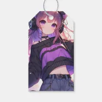 Pretty Anime Girl in Headphones Birthday Gift Tags