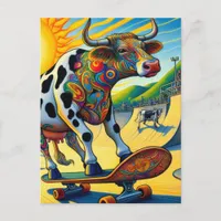 Colorful Bovine Skateboarding  Postcard