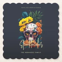 Floral Skull Faboolous Spooktacular Family Name  Paper Coaster