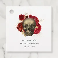 Crimson Red and Gold Gothic Skull and Roses Favor Tags