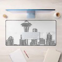 Minimalist Black and White Seattle Skyline Desk Mat