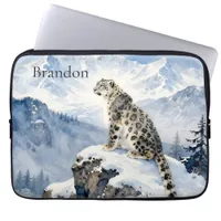 A Snow Leopard on Snowy Peak Personalized Laptop Sleeve