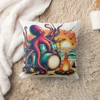 Octopus Drumming at Sunset by the Ocean Shore Throw Pillow