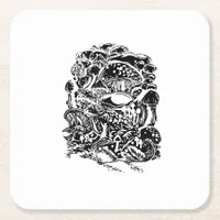 Cottagecore Aesthetic Frog Mushroom Goblincore Art Square Paper Coaster