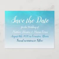 Aqua Blue Crackle Save the Date Postcard