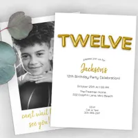 Gold Balloon Twelfth Birthday Photo Invite