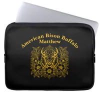 Gold Bison Among Flowers Laptop Sleeve