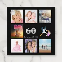 60th birthday party photo collage thank you black favor tags