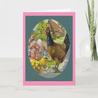 Easter Vintage Hen and Chicks Textured Card