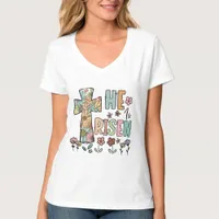 He is Risen Easter Floral Jesus Cross T-Shirt