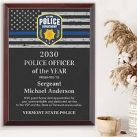 Police Officer Of The Year Custom Thin Blue Line Award Plaque