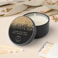 Gold Glitter Company Name Logo Christmas Black Mini Candle Favors