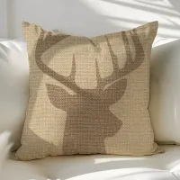 Rustic Deer Buck Burlap Throw Pillows