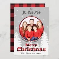Rustic Red Black Plaid Family Photo Christmas Holiday Card