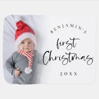 Modern Baby 1st Christmas Script Name Year Photo Baby Blanket