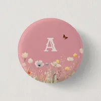 Pretty Colors Watercolor Wildflowers and Monogram Button