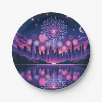 Fireworks over the City Skyline | Fourth of July Paper Plates