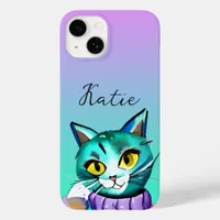 Personalized Cute Blue Kitty Cat Case-Mate iPhone 14 Case