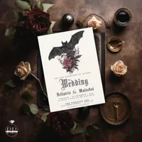 QR Goth Rosewood Roses Black Bat Bouquet  Invitation