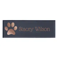 Rose Gold and Navy Paw Print Logo Name Tag