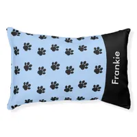 Light Blue Black Paw Prints Personalized Dog Pet Bed