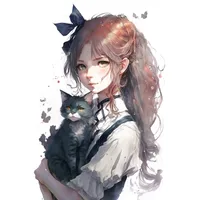 Anime Girl Holding Her Cat Watercolor Portrait