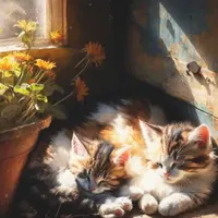 Napping Kittens in the Garden Shed Oil Painting