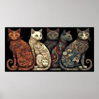 Group of Cats in Victorian Wallpaper Style