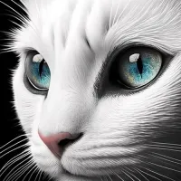 Albino White Cat Face Jewel Eyes