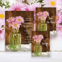 Mason Jar and Pink Daisies Barn Wedding Stationery