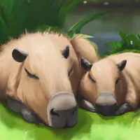 W2A Cute Funny Napping Capybaras by the Pond